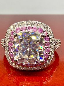 Silver Moissanite & Pink Sapphire Statement Ring