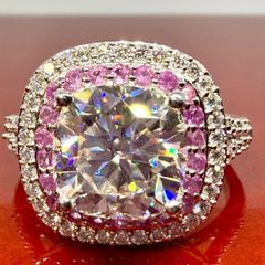 Silver Moissanite & Pink Sapphire Statement Ring