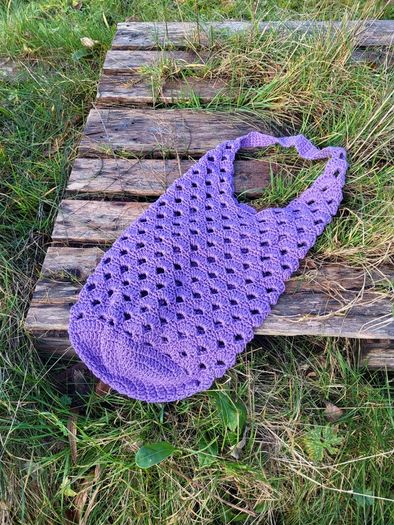 Handmade cotton crochet tote bag - lilac violet, shopping bag, woven shopper bag