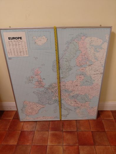 1990s Large  Framed School Wall Map Of Europe