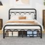 4ft6 Double Bed Frame with High Headboard and Footboard,Vintage Platform Bed Double,Heavy Duty Metal Platform,Steel Slat Support,No Box Spring Needed,Easy Assembly,Black Image 9