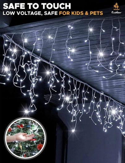 Icicle Lights Outdoor Christmas 2000 LED 60M Cool White Decorations String Fairy Lights with Timer for Xmas Garden & Party | Mains Powered Clear Cable