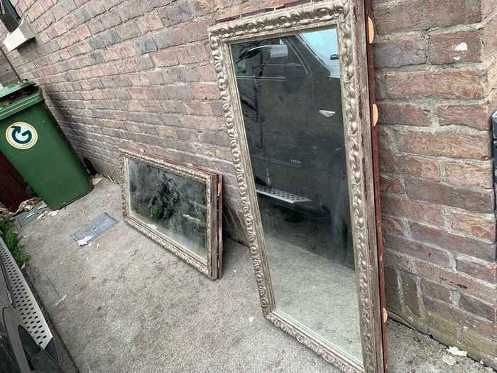 pair of vintage ornate framed mirrors old pub window divider originally mounted back to back