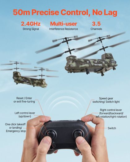 Helicopter, 2.4GHz Military Remote Control Helicopter, 3.5 Channel RC Airplane for Kid, 20 Mins Flight Time, One-Key Takeoff/Landing & LED Lights, Flying Plane Toys for Kids Ages 8 and up