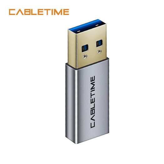 Cabletime Aluminum Alloy USB 3.1 Gen 2 (10 Gbps) Type-C (Female) to Type-A (Male) 60W Premium Adapter Convertor (Brand New/Warranty)