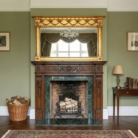 Regency styled wood framed gilt wood overmantel mirror