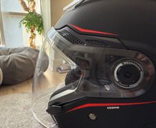 MT Helmets Cosmo open-face helmet, matte black/red, size [M], sun visor, like new