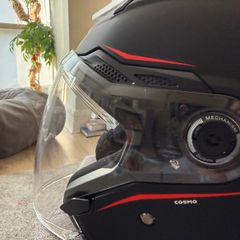 MT Helmets Cosmo open-face helmet, matte black/red, size [M], sun visor, like new