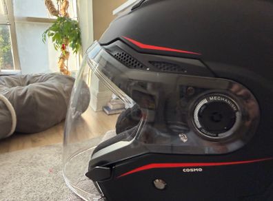 MT Helmets Cosmo open-face helmet, matte black/red, size [M], sun visor, like new