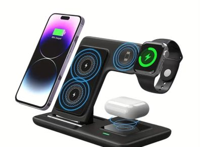 3-in-1 Fast Wireless Charging Station for iPhone 16/15/14/13/12 Pro Max, for iWatch, for AirPods 3/2 - Foldable Dock with USB Type-C, Magnetic Adapter, and Multi-Device Compatibility, Wireless Charger Fast Charging, for iPhone Charging Station | Modern Ch