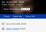 ROW C Vittorio Angelone x2 tickets Saturday 24th Oct Gaiety theatre Dublin