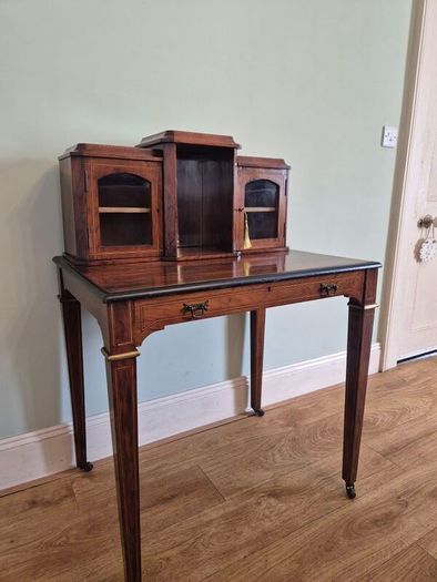 Edwardian inlaid writing desk& carved chair