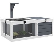 Tortoise Table with Wooden Lamp Holder, Wooden Tortoise House w/ Openable Lids, Pull-Out Trays - Grey