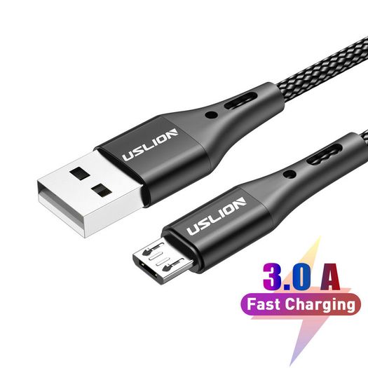 USLION Micro USB Fast Charging QC 3.0-2.0 2A (3M) & Data Sync Nylon Braided Cable (Brand New/Warranty)