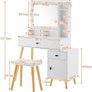 Dressing Table with Hollywood LED Mirror, Light Adjustable Brightness, Dressing Table, Padded Stool Set, White, Wooden Cosmetic Table with Drawer and Storage Cabinet Image 2