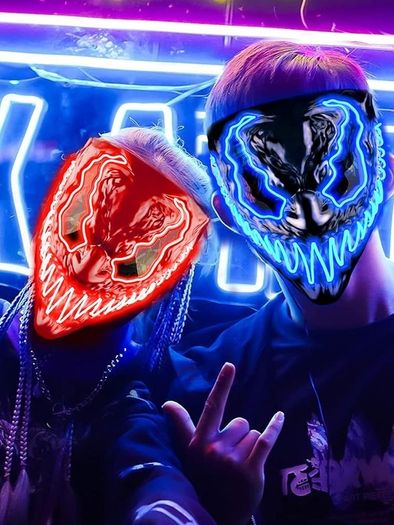 Venobat LED Halloween Mask, 2 Pack Neon Light Up Mask with Dark and Evil Glowing Eyes 3 Lighting Modes, Halloween Scary Mask for Adults Kids