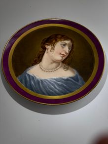 Antique KPM Berlin Hand-Painted Cabinet Plate. Portrait of a Baroque Beauty, 19th Century