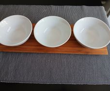 Bamboo tray with 3 bowls, never used