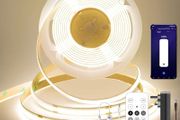 COB LED Strip Light 5M,24V Dimmable Dotless LED Strip with App and Remote dimmable,Natura White 4000K,8mm Wide,CRI>90,cutable Strip Lights with Power Supply for Bedroom,Kitchen,cabinets