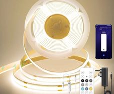 COB LED Strip Light 5M,24V Dimmable Dotless LED Strip with App and Remote dimmable,Natura White 4000K,8mm Wide,CRI>90,cutable Strip Lights with Power Supply for Bedroom,Kitchen,cabinets