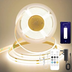 COB LED Strip Light 5M,24V Dimmable Dotless LED Strip with App and Remote dimmable,Natura White 4000K,8mm Wide,CRI>90,cutable Strip Lights with Power Supply for Bedroom,Kitchen,cabinets