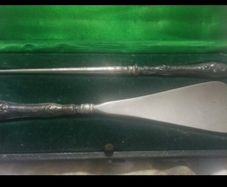Victorian Sterling Silver large shoe horn and boot hook in original box.