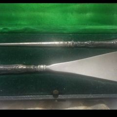 Victorian Sterling Silver large shoe horn and boot hook in original box.