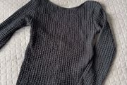 Pull &amp; Bear Open Back Textured Long Sleeve Top Black Size S BNWOT
