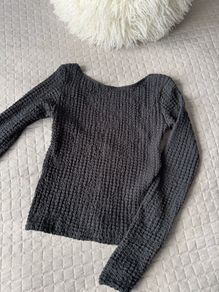 Pull & Bear Open Back Textured Long Sleeve Top Black Size S BNWOT