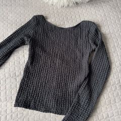 Pull & Bear Open Back Textured Long Sleeve Top Black Size S BNWOT
