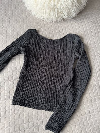Pull & Bear Open Back Textured Long Sleeve Top Black Size S BNWOT
