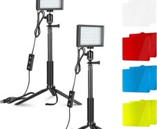 2-Pack USB LED Video Light Dimmable 5600K with Tripod Stand and Color Filters for Tabletop/Low-Angle Shooting, Zoom/Video Conference Lighting/Game Streaming/YouTube Video Photography (FREE POSTAGE)