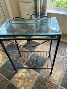 glass top steel hall table