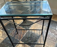 glass top steel hall table