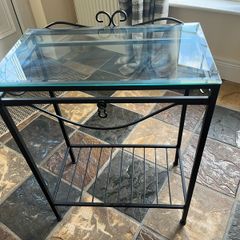 glass top steel hall table