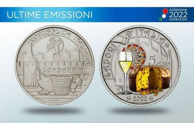 Italy 5 Euro Coin 2022 - Flavours of Italy Lombardy BU. Coincard.
