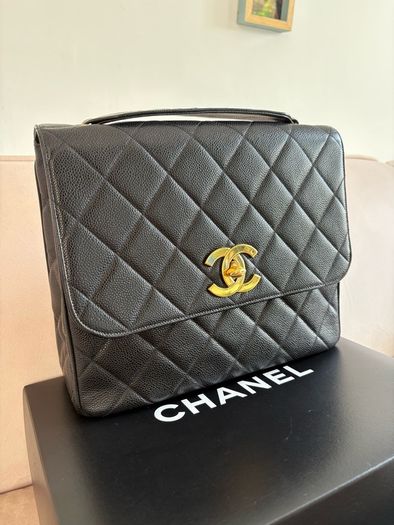 chanel rare vintage caviar Single Flap 24k Gold Plated