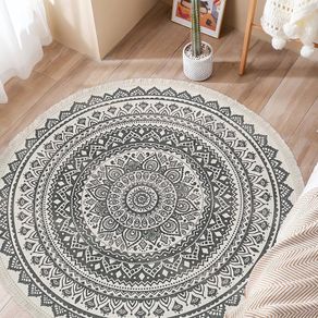 MULTIPLE SIZES AVAILABLE Round Cotton Area Rugs 120cm Hand Woven Tassels Carpet Chic Bohemian Pattern Floor Mats Boho Carpet for Bedroom Living Room Sofa Coffee Table Swing Chair Bed Side, Grey Black