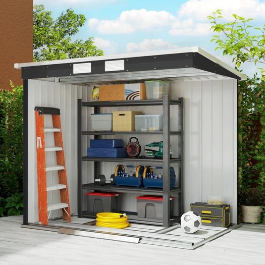 Storage shed with ventilation windows, sliding doors, galvanized steel, 213 x 130 x 172 cm, Dark gray
