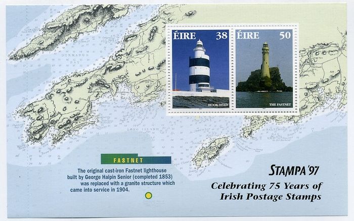 1997 Ireland Stampa Public Souvenir Overpriniting Lighthouse (Fastnet) Commemorative Stamps Booklet Pane Mint Never Hinged (MNH)