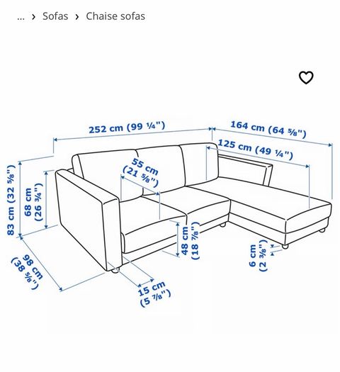 Ikea vimle couch sofa with chaise storage