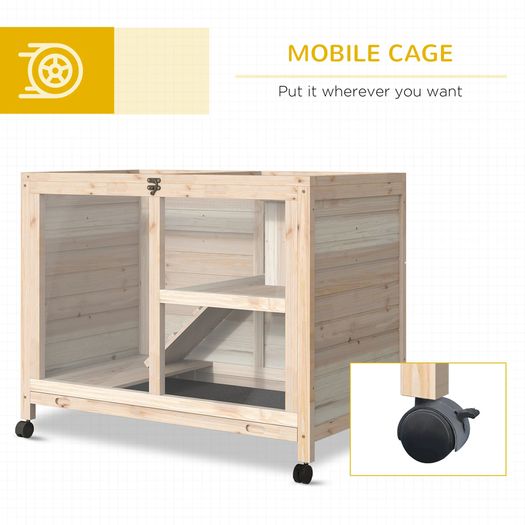Wooden Rabbit Hutch Guinea Pigs House Bunny Small Animal Cage w/ Pull-out Tray Openable Roof Wheels, Natural