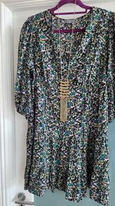 PAPAYA black floral floaty dress Sz 16UK (Fit 12-16UK)