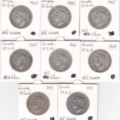 CANADA, 8 X 50 CENTS, 80% silver coins (no. 442)