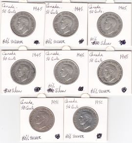 CANADA, 8 X 50 CENTS, 80% silver coins (no. 442)