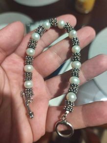 14k gold, sterling silver and pearls toggle bracelet