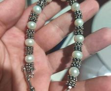 14k gold, sterling silver and pearls toggle bracelet