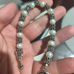 14k gold, sterling silver and pearls toggle bracelet
