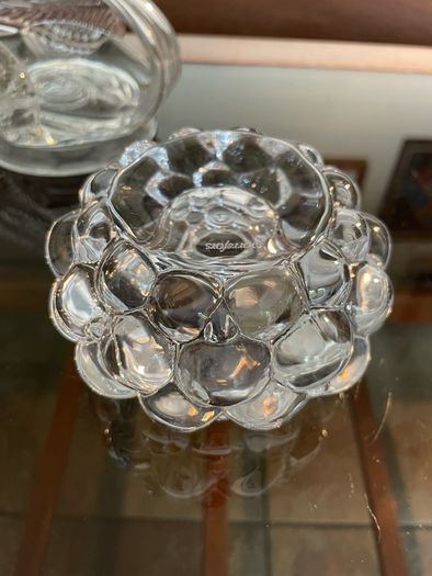Orrefors Sweden Raspberry Clear Crystal Glass Votive Candle Holder Anne Nilsson 1980s