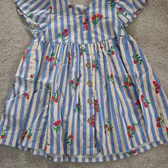 Next Girls Summer Dress in Blue Stripe Tomato Print